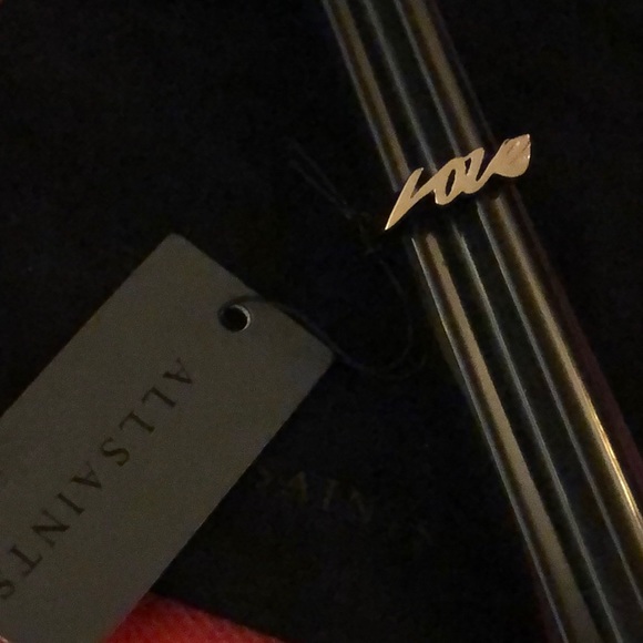 All Saints Polished Gold Tone Love Script Ring Size 8 NWT & Dust Bag - Picture 5 of 16